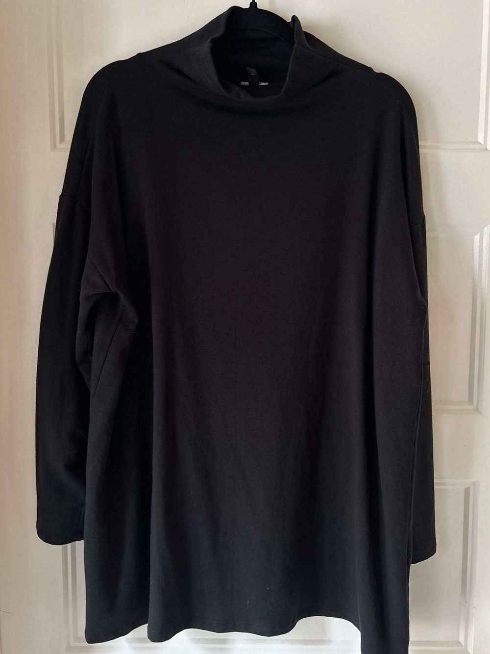 Eileen Fisher  Brushed Terry Hug Funnel Neck Top M Black Tencel Boxy Oversized